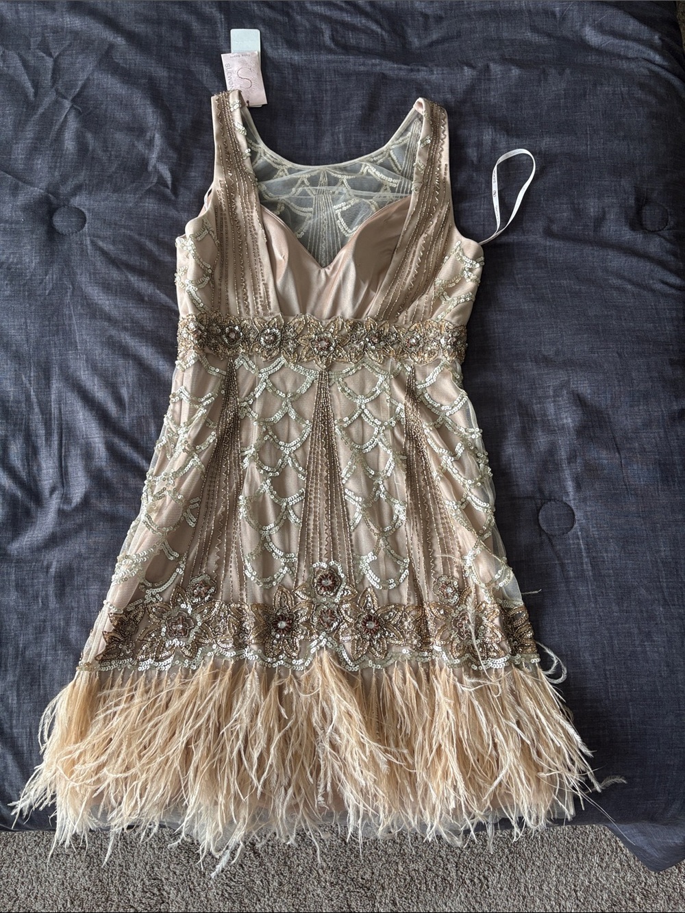 NWT Sue Wong champagne beaded flapper dress size 6 - Picture 2 of 3